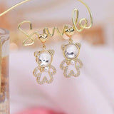 14K Delicate Hollow Bear Earring with Zircon Inlay