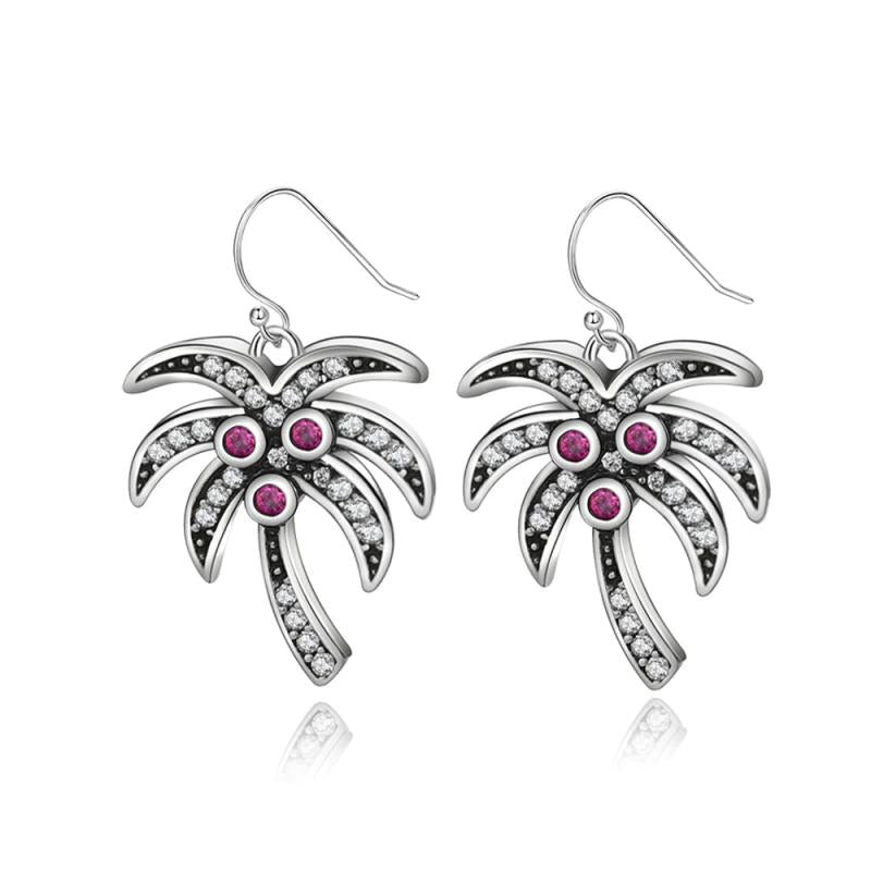 Sterling Silver 925 Coconut Tree Drop Earrings Zircon Jewelry