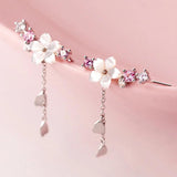 Zircon Flower Dangle Drop Earrings 925 Sterling Tassel Birthday Gift