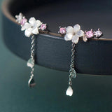 Zircon Flower Dangle Drop Earrings 925 Sterling Tassel Birthday Gift