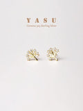 925 Silver Life Tree Stud Earrings Sparkling 14k Plated Studs Party Jewelry
