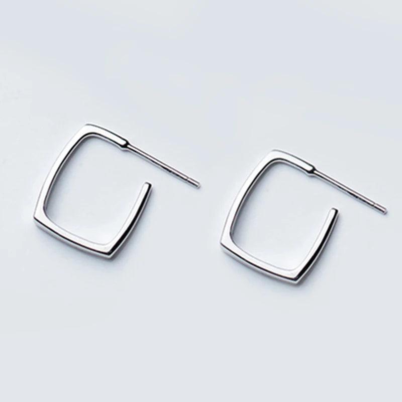 925 Silver Square Hoop Earrings, Geometric Ear Jewelry