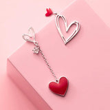 Love Heart Dangle Earrings, 925 Sterling Silver Tassel Statement Earrings