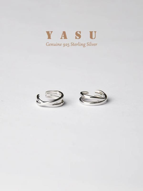 Yasu 925 Silver Earrings Cross Ear Clips Elegant Wedding Party Jewelry