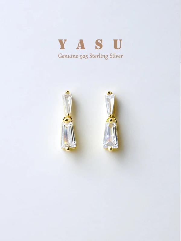 Yasu 925 Sterling Silver Plating 14k Geometric Square Stud Earrings