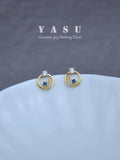 Yasu 925 Silver Sapphire Earrings Moonship Studs Sparkling Wedding Jewelry