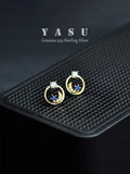 Yasu 925 Silver Sapphire Earrings Moonship Studs Sparkling Wedding Jewelry