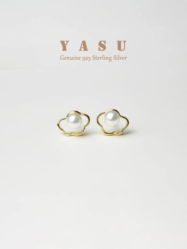 925 Silver Plated Stud Earrings Cloud Natural Pearl Unique Fine Jewelry