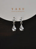 Yasu S925 Sterling Silver Crystal Water Drop Earrings 14k Real Plating