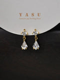 Yasu S925 Sterling Silver Crystal Water Drop Earrings 14k Real Plating