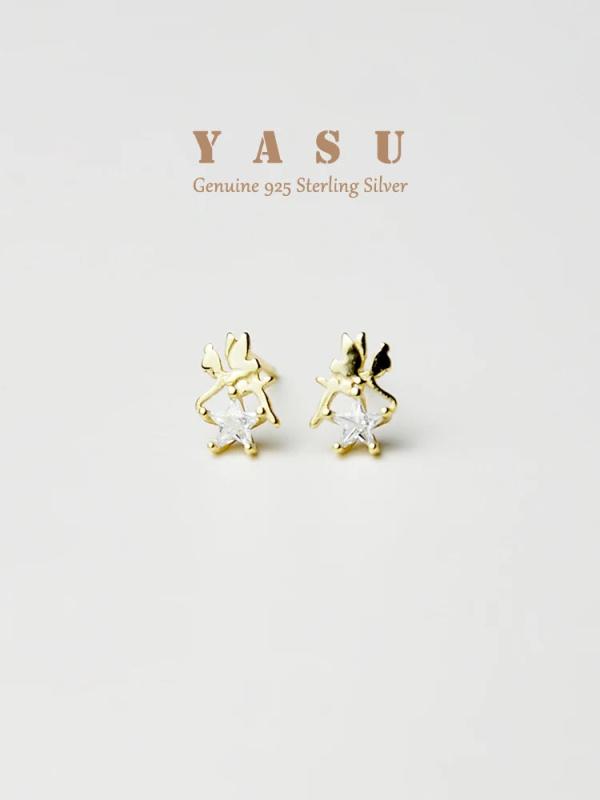 Yasu 925 Silver Star Stud Earrings Zirconia Party Jewelry