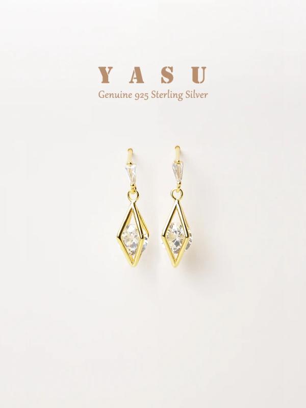 925 Silver Stud Earrings Women Yasu Diamond Hollow Crystal Jewelry