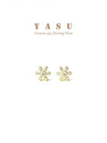 925 Silver Flower Ear Studs 14K Plated Crystal Wedding Jewelry Accessories