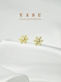 925 Silver Flower Ear Studs 14K Plated Crystal Wedding Jewelry Accessories