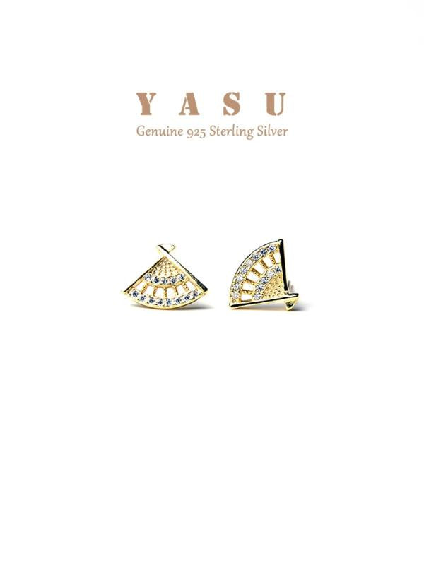Yasu 925 Silver Fan Zirconia Stud Earrings 14K Plated