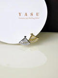 Yasu 925 Silver Fan Zirconia Stud Earrings 14K Plated