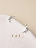 Yasu 925 Sterling Silver Plated Crystal Olive Branch Stud Earrings