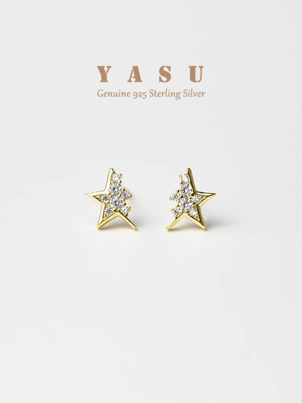 925 Silver Broken Star Stud Earrings Crystal Party Jewelry