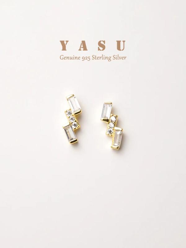 925 Silver Geometric Crystal Stud Earrings for Women