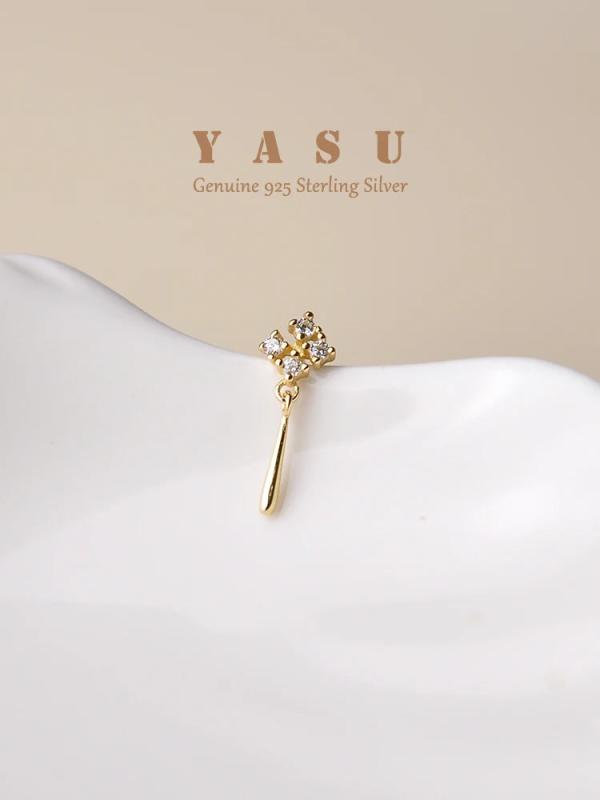 925 Silver Drop Earrings Crystal Water Drop Ear Piercing Yasu Small Jewelry