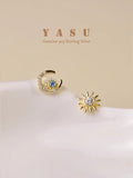 925 Silver Sun Moon Stud Earrings 14k Plated Crystal Goddess Jewelry