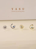 925 Silver Sun Moon Stud Earrings 14k Plated Crystal Goddess Jewelry