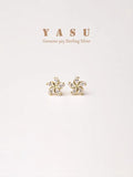 925 Silver Small Stud Earrings Flower Crystal Zirconia Party Jewelry