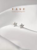 925 Silver Small Stud Earrings Flower Crystal Zirconia Party Jewelry
