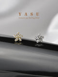 925 Silver Small Stud Earrings Flower Crystal Zirconia Party Jewelry