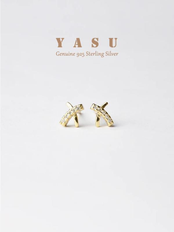 Yasu Sterling Silver 925 Diamond Cross Letter X Stud Earrings For Women