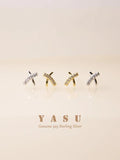 Yasu Sterling Silver 925 Diamond Cross Letter X Stud Earrings For Women