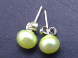 Qingmos Light Green Pearl Earrings 7-8mm Sterling Silver Stud Fine Jewelry