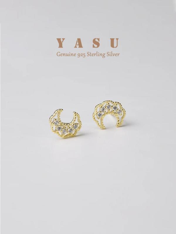 925 Silver French Glossy Moon Earrings 18k Plating