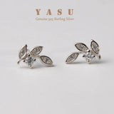 Yasu 925 Silver Leaf Stud Earrings 18K Plated with Crystal