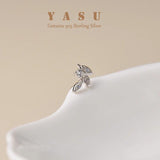 Yasu 925 Silver Leaf Stud Earrings 18K Plated with Crystal