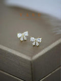 Yasu 925 Silver 14K Plated Crystal Diamond Bowknot Earrings