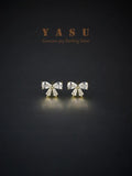 Yasu 925 Silver 14K Plated Crystal Diamond Bowknot Earrings