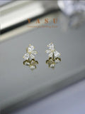 Yasu 925 Silver 14K Plated Crystal Diamond Bowknot Earrings