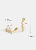 925 Silver Snake Shape Pearl Stud Earrings 18K Plated CZ Aretes Jewelry