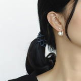 925 Silver Snake Shape Pearl Stud Earrings 18K Plated CZ Aretes Jewelry