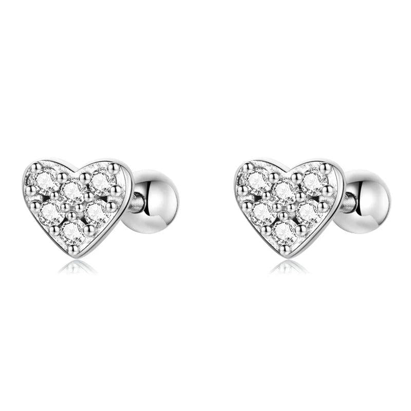 Heart-shaped Zircon Stud Earring Silver Plating Ear Cuff Piercing