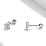 Heart-shaped Zircon Stud Earring Silver Plating Ear Cuff Piercing