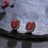 Vintage Rhodochrosite Stud Earrings 925 Sterling Silver Tiger's Eye Jewelry