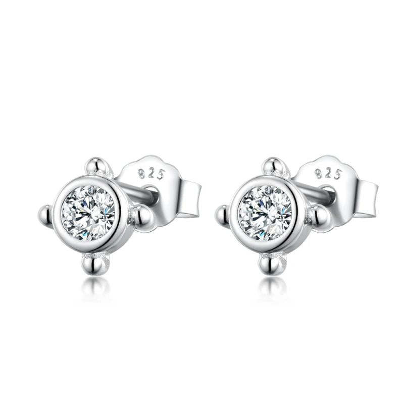 925 Silver Round Zircon Ear Studs Women Wedding Jewelry