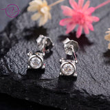 925 Silver Round Zircon Ear Studs Women Wedding Jewelry