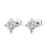 925 Silver Round Zircon Ear Studs Women Wedding Jewelry