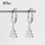 S925 Sterling Silver Tree Shape Hoop Earrings for Women Girls Christmas Earrings