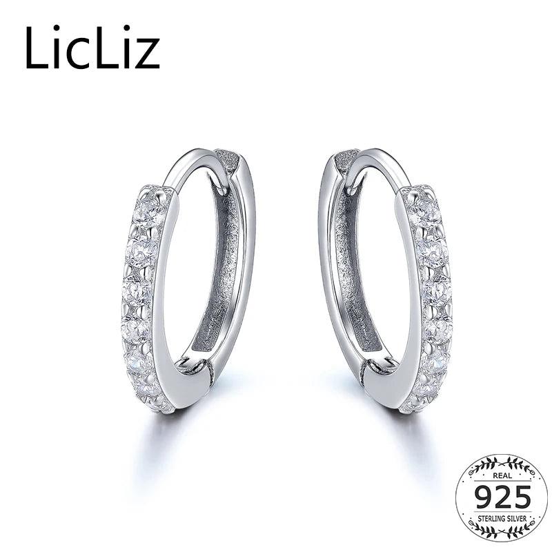 925 Silver Circle Hoop Earrings CZ Huggie Loop LE0385