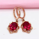 14K Rose Gold Plated Ruby Flower Earrings for Dinner Party Wedding