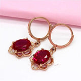 14K Rose Gold Plated Ruby Flower Earrings for Dinner Party Wedding